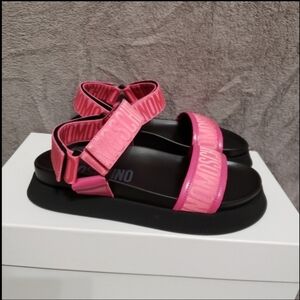 Moschino Denim Logo Ankle-Strap Sandals